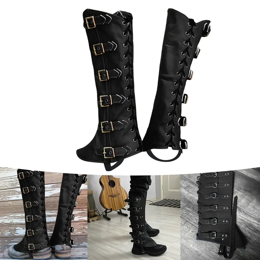 Steampunk Lace-Up Medieval Leg Shoes Cover Armor elegant