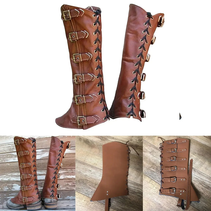 Steampunk Lace-Up Medieval Leg Shoes Cover Armor fashion