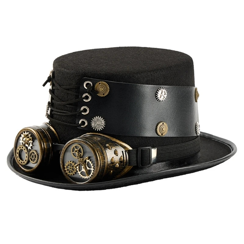 Steampunk Lace-up Hat With Goggles Black
