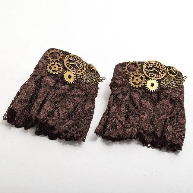 Steampunk Lace Bracelet With Gears And Watch