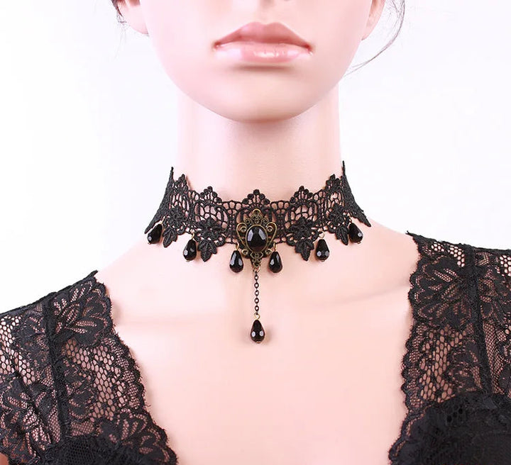 Steampunk Lace Choker Necklace tendance