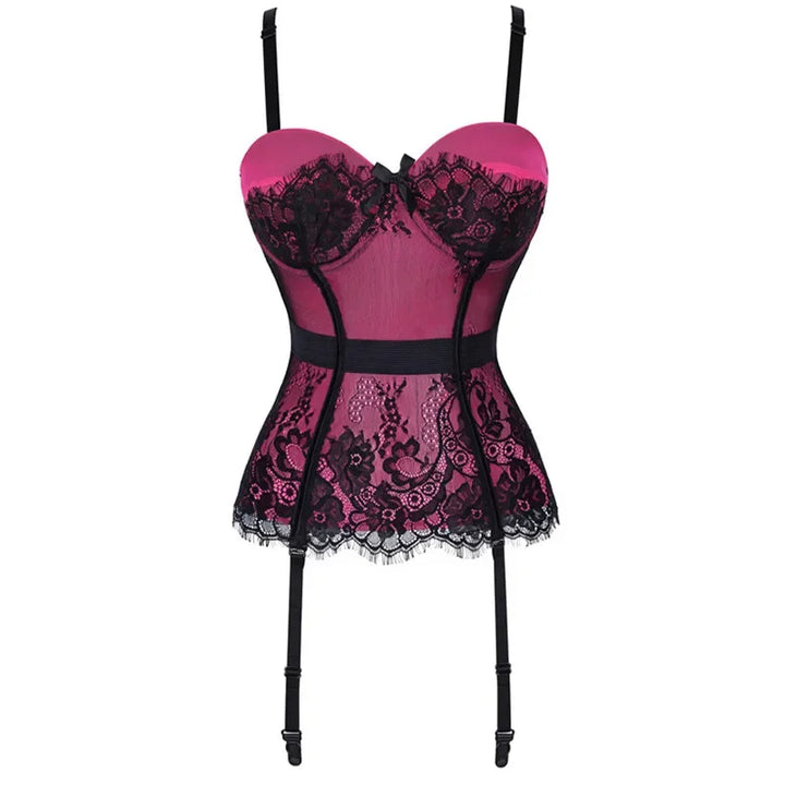 Steampunk Lace Corset Lingerie with Garter Belt Pink