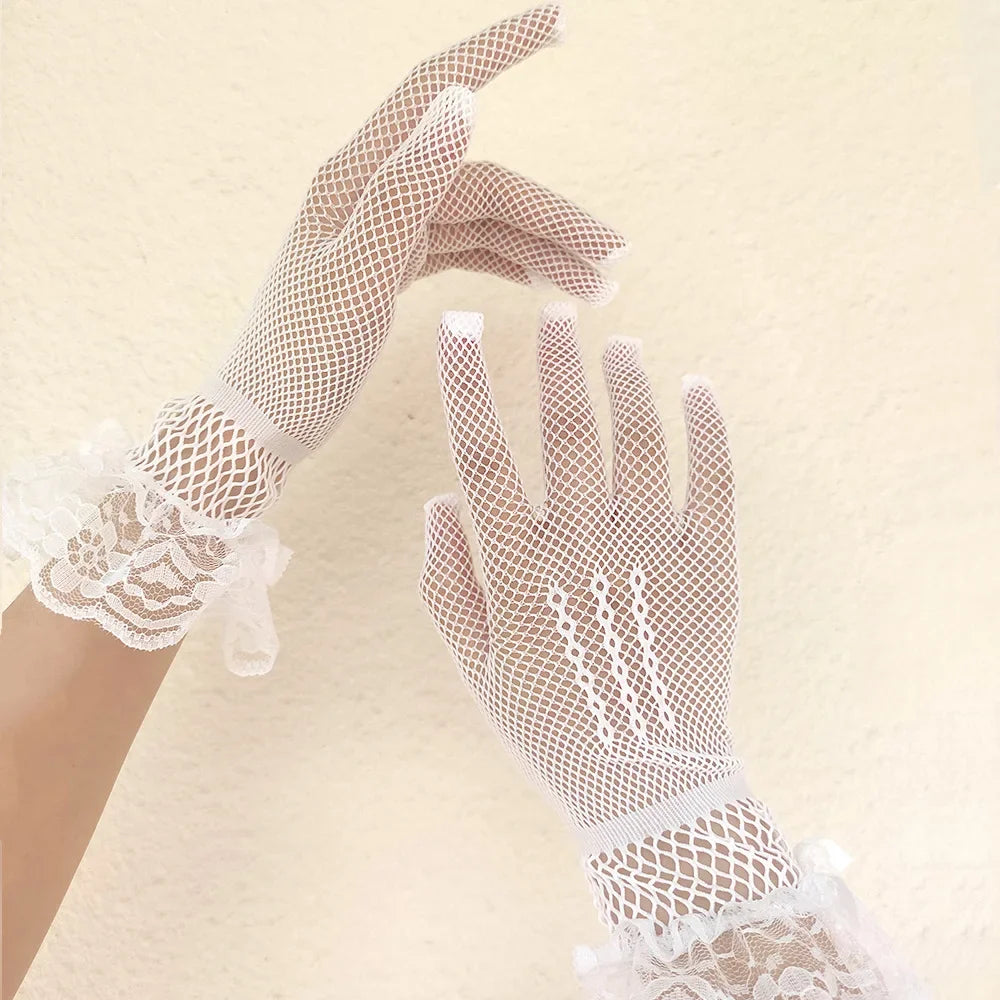 Steampunk Lace Gloves Gothic white