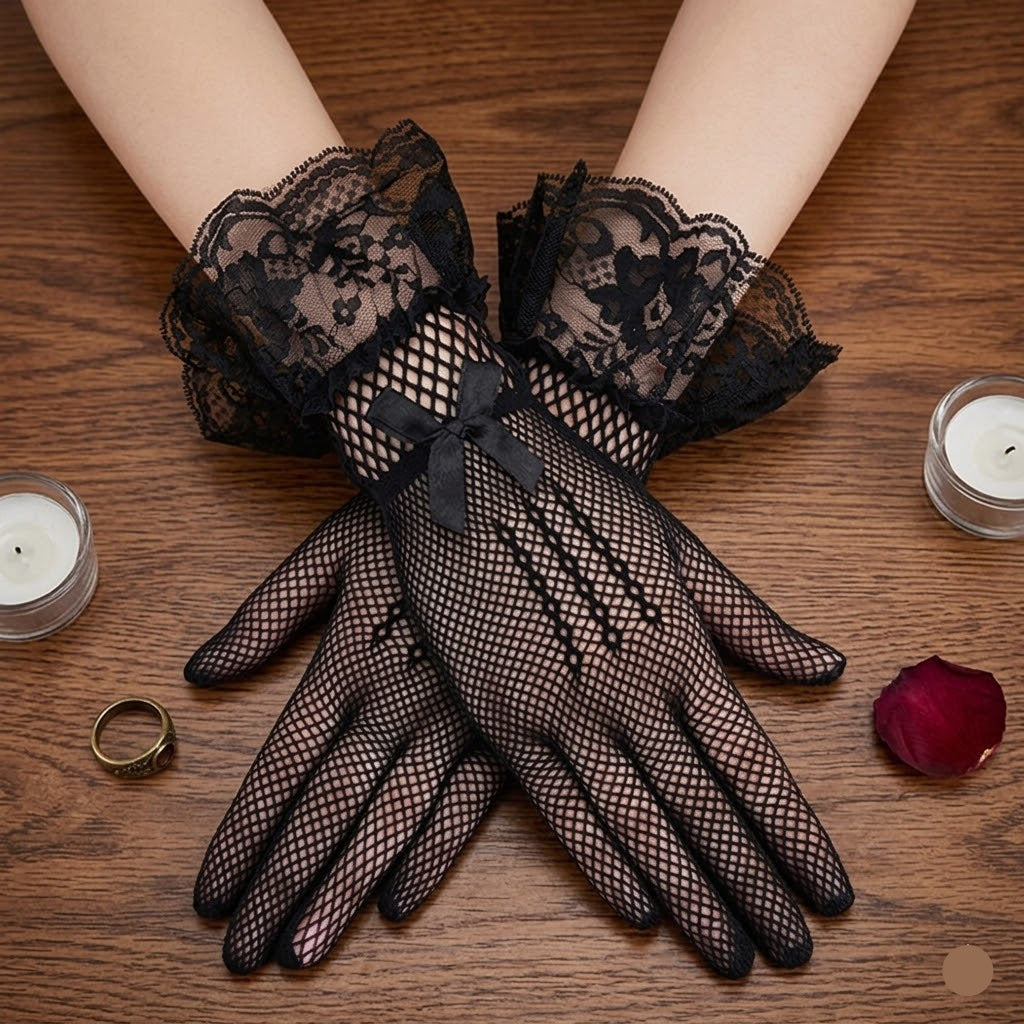 Steampunk Lace Gloves With Bow durable
