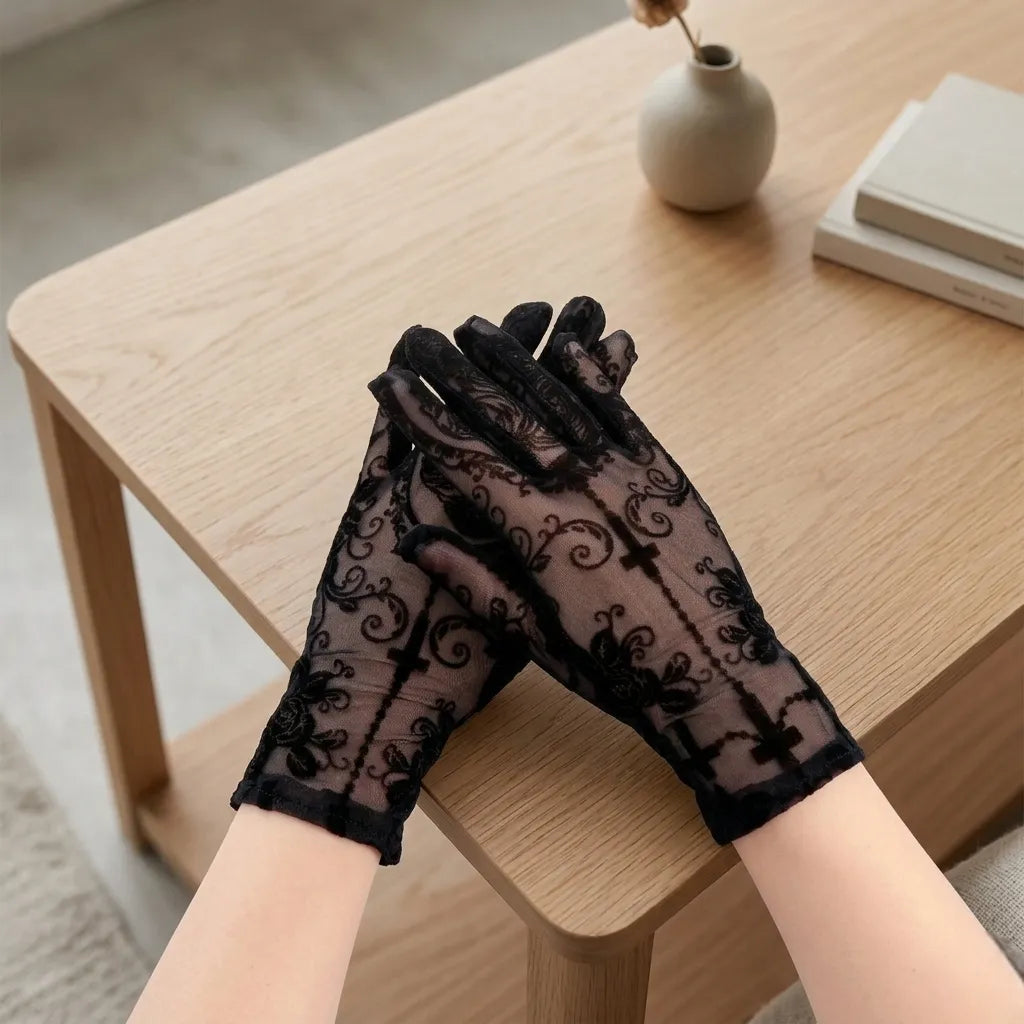 Steampunk Lace Gloves with Crosses