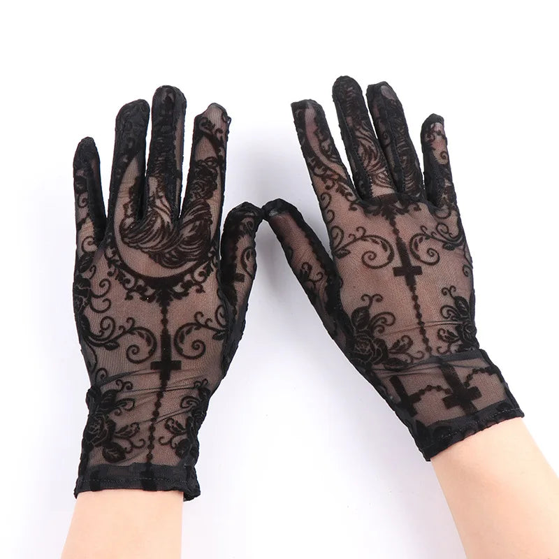 Steampunk Lace Gloves with Crosses 22 cm