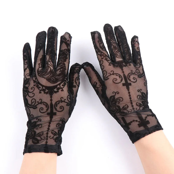 Steampunk Lace Gloves with Crosses 22 cm