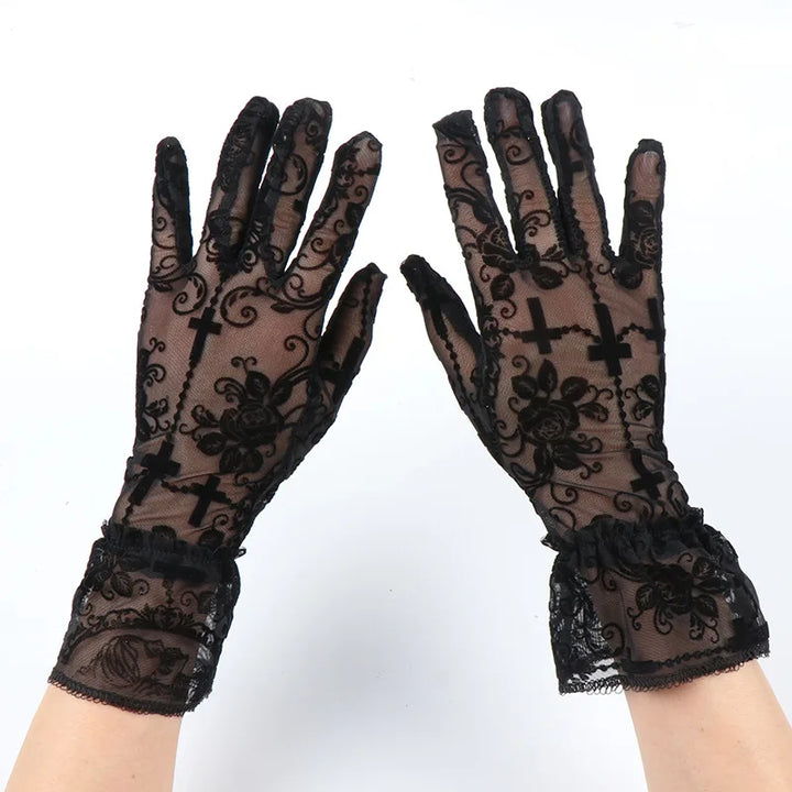 Steampunk Lace Gloves with Crosses 23 cm