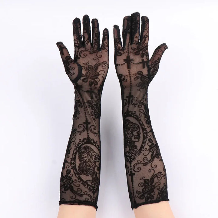 Steampunk Lace Gloves with Crosses 41 cm