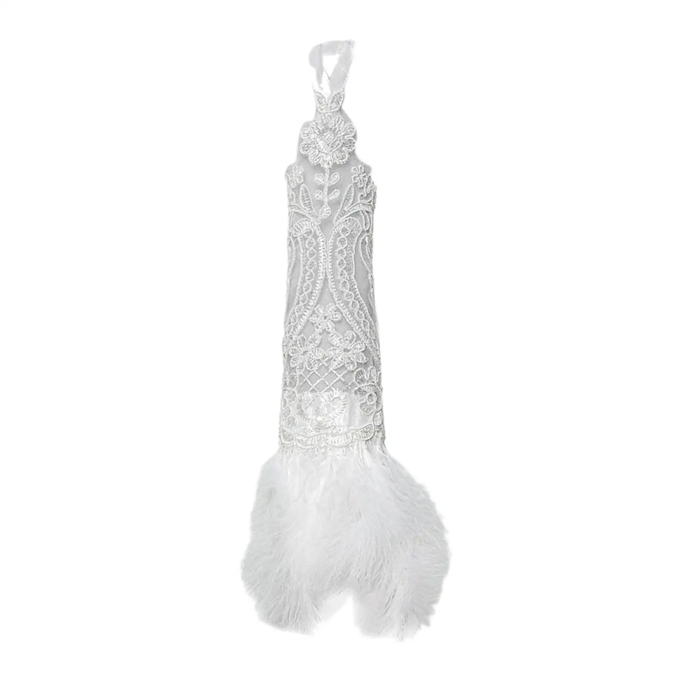 Steampunk Lace Gloves with Feathers White