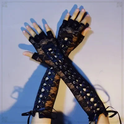 Steampunk Lace Gloves with Laces Design