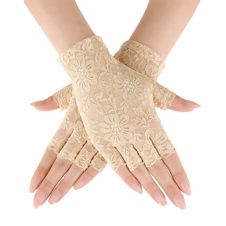 Steampunk Lace Half Gloves Beige