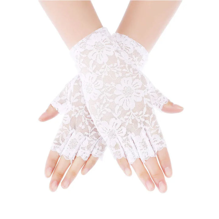 Steampunk Lace Half Gloves White