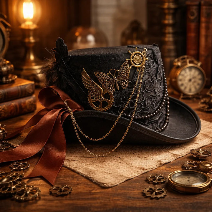 Steampunk Lace Hat with a Ribbon