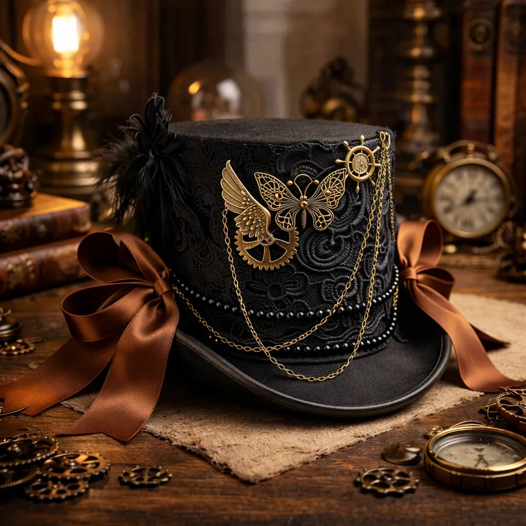 Steampunk Lace Hat with a Ribbon Design