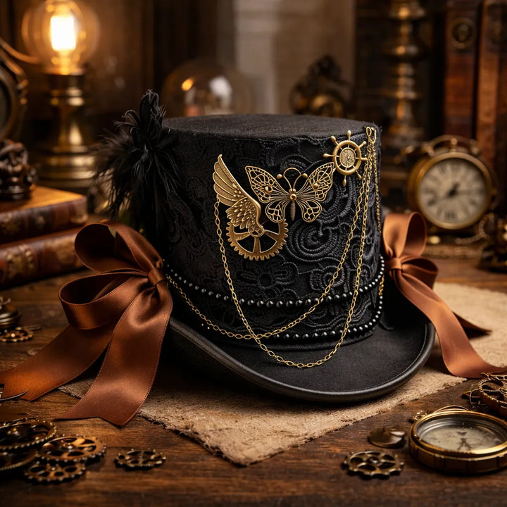 Steampunk Lace Hat with a Ribbon Design
