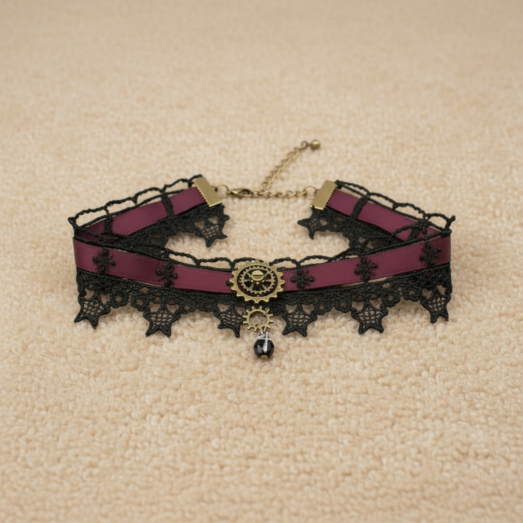 Steampunk Lace Necklace With Gear