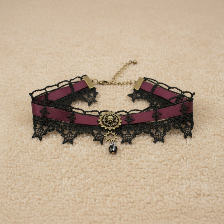 Steampunk Lace Necklace With Gear