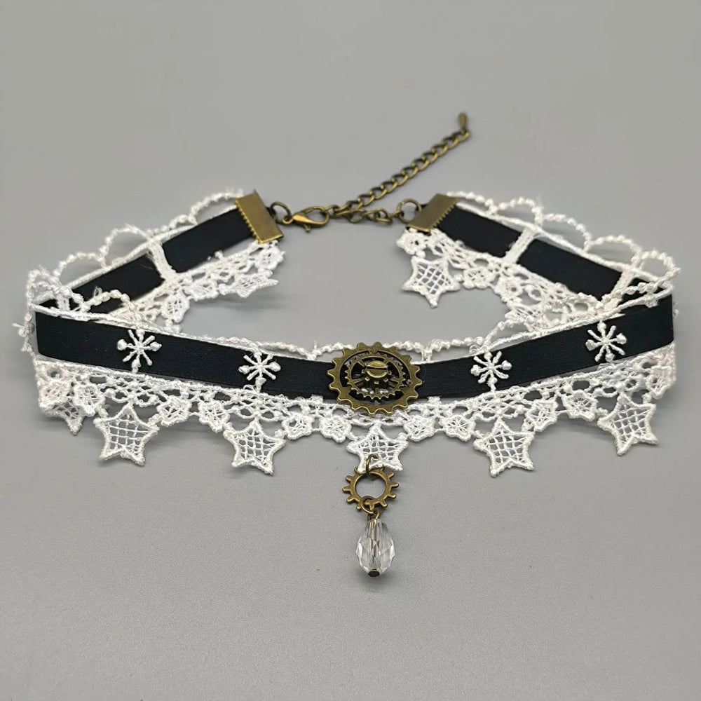 Steampunk Lace Necklace With Gear chic