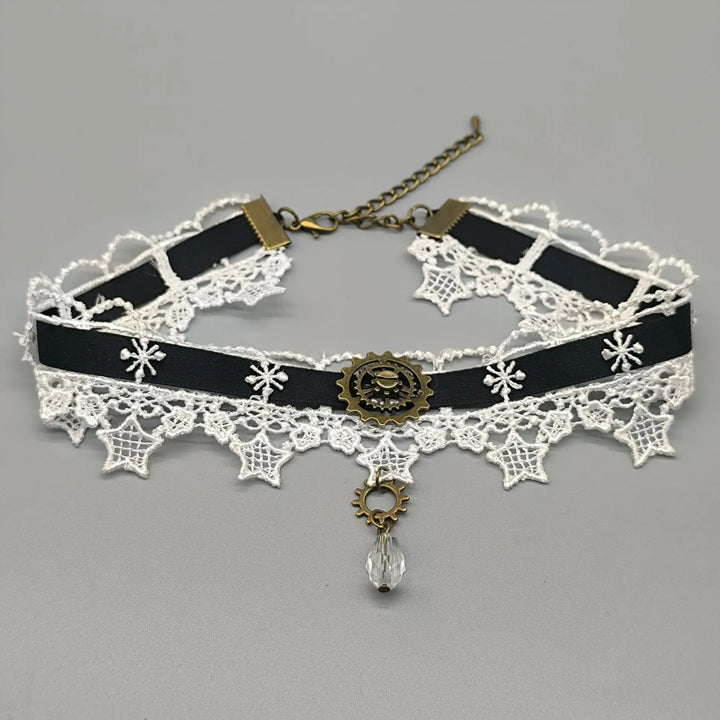 Steampunk Lace Necklace With Gear chic