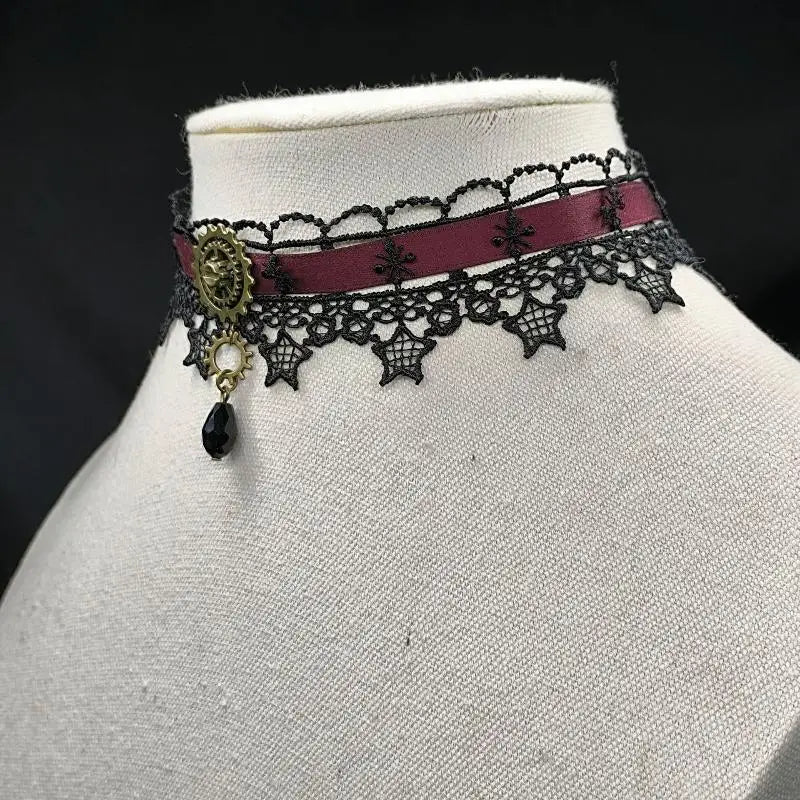 Steampunk Lace Necklace With Gear fashion