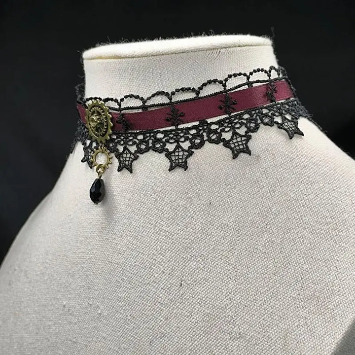Steampunk Lace Necklace With Gear fashion