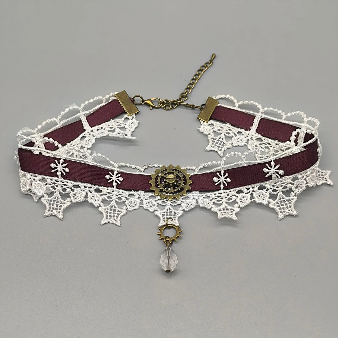 Steampunk Lace Necklace With Gear tendance