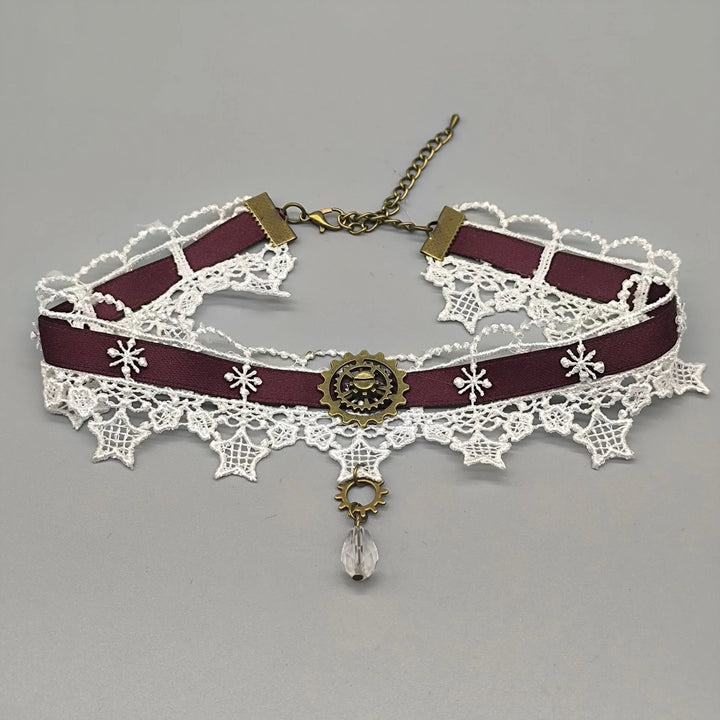 Steampunk Lace Necklace With Gear tendance