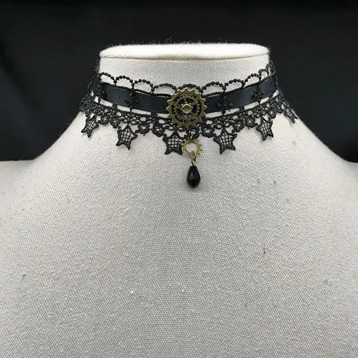 Steampunk Lace Necklace With Gear unique