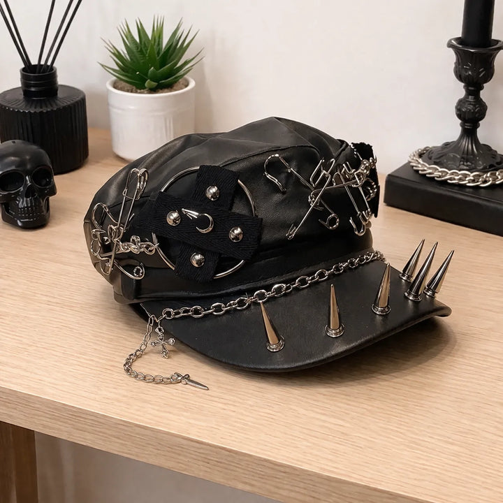 Steampunk Leather Beret with Rivets