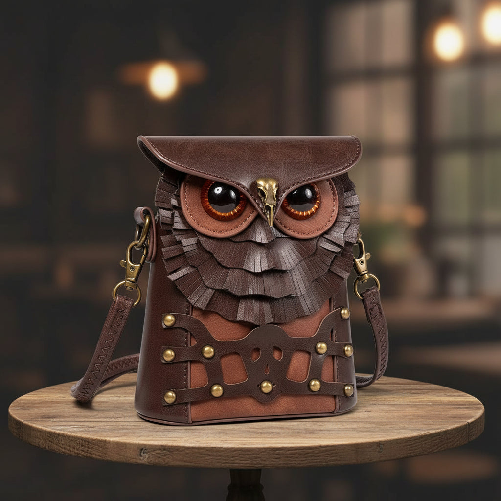 Steampunk Leather Owl Bag