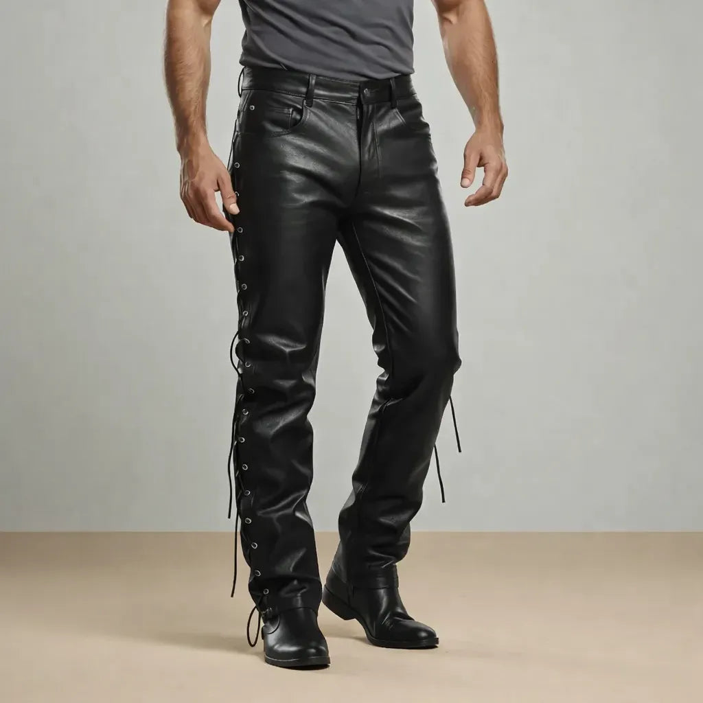 Steampunk Leather Pants with Laces Black