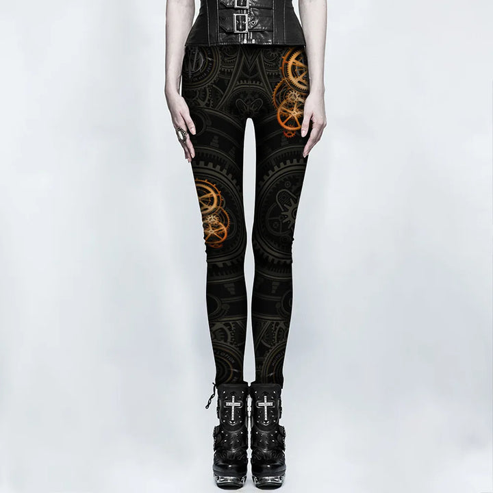 Steampunk Leggings With Sleek Gears Stylish