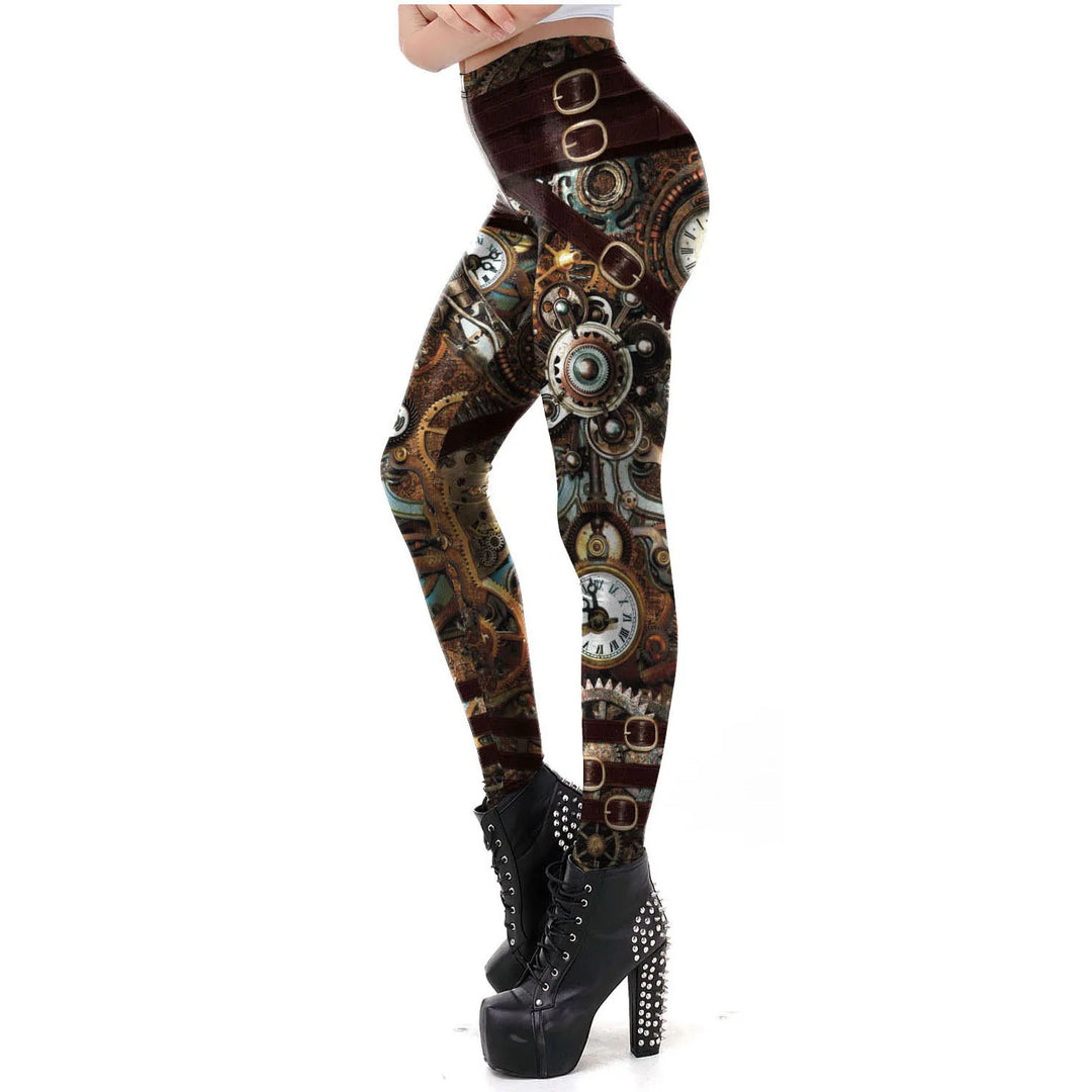 Steampunk Leggings with Belt Pattern Brown