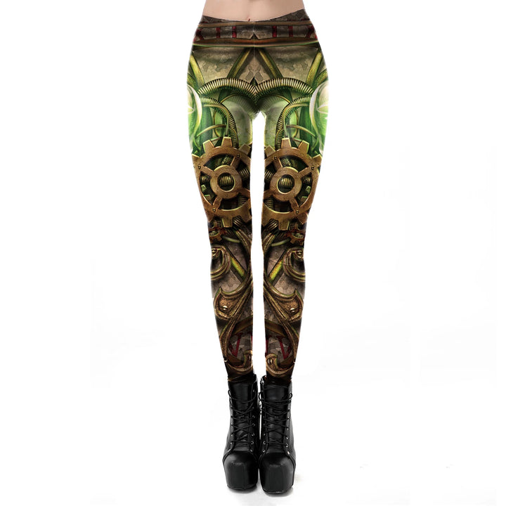 Steampunk Leggings with Metallic Gear Print Stylish