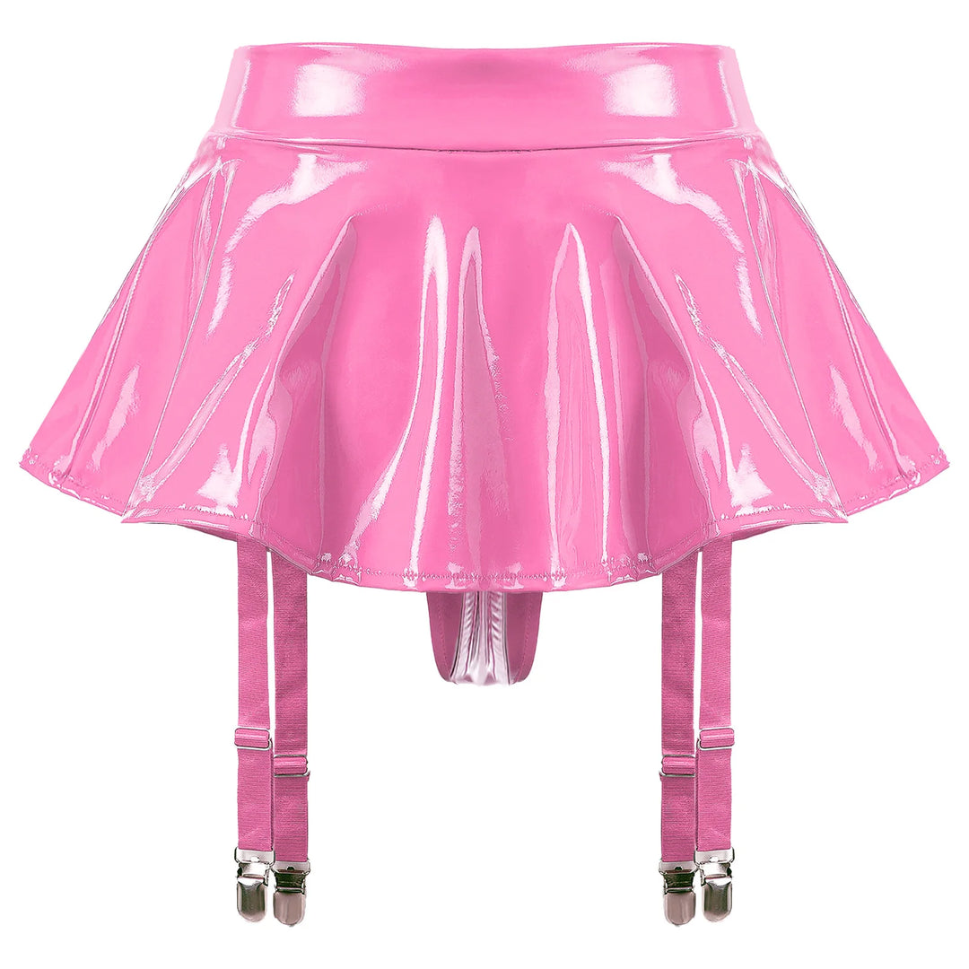 Steampunk Lingerie Mini Skirt with Metal Clips Pink