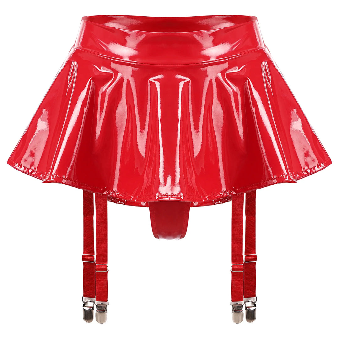Steampunk Lingerie Mini Skirt with Metal Clips Red