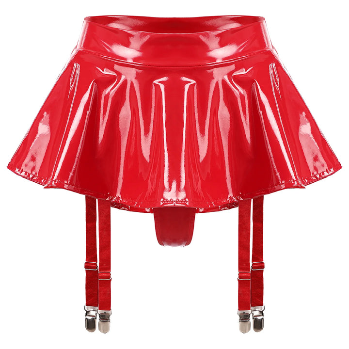 Steampunk Lingerie Mini Skirt with Metal Clips Red