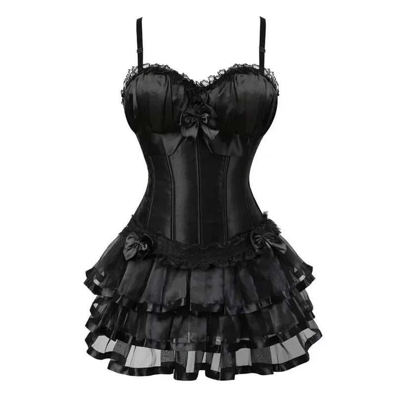 Steampunk Lingerie Rufled Corset Dress Black