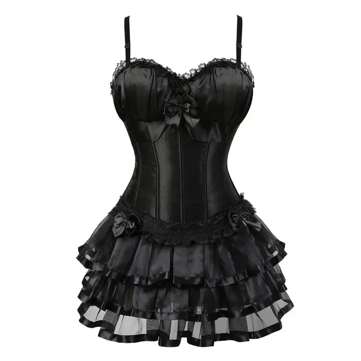 Steampunk Lingerie Rufled Corset Dress Black