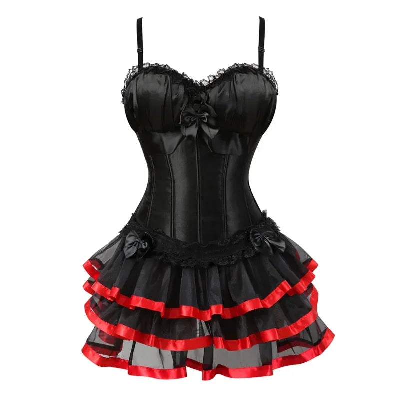 Steampunk Lingerie Rufled Corset Dress  Red