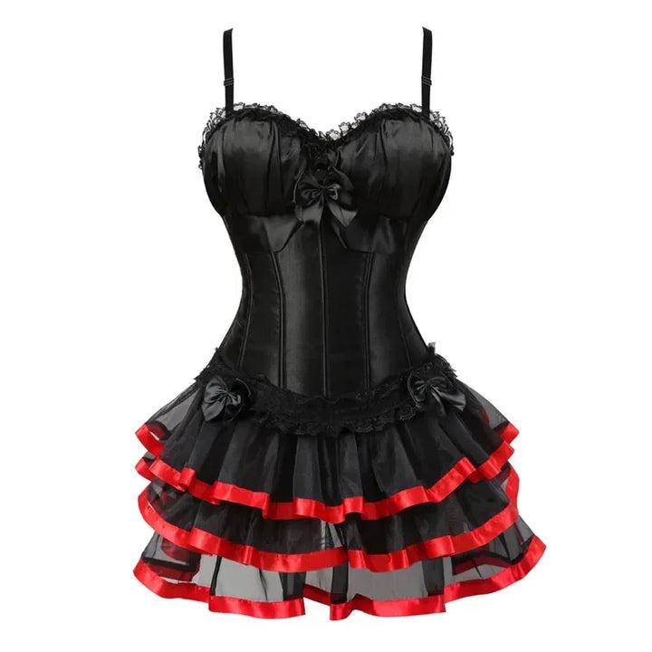 Steampunk Lingerie Rufled Corset Dress  Red