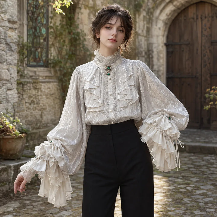 Steampunk Lolita Shirt with Ruffled Sleeves