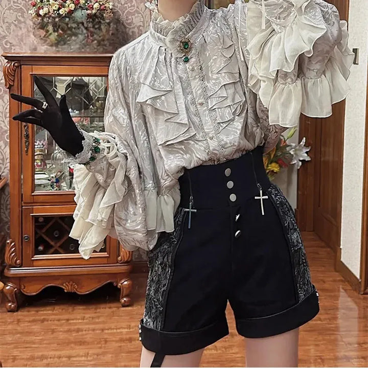 Steampunk Lolita Shirt with Ruffled Sleeves