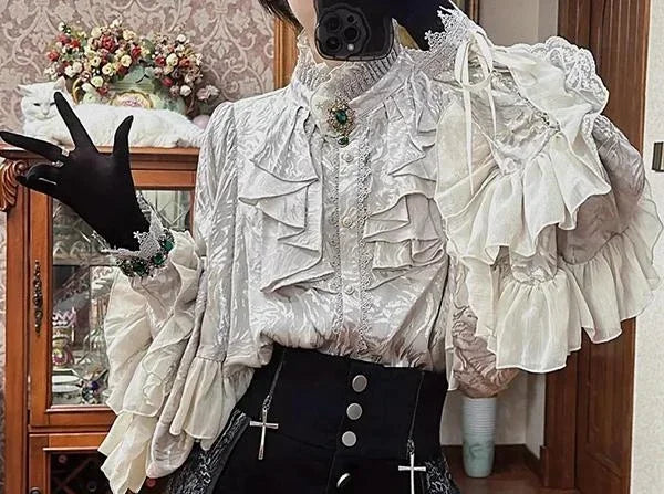Steampunk Lolita Shirt with Ruffled Sleeves Stylish