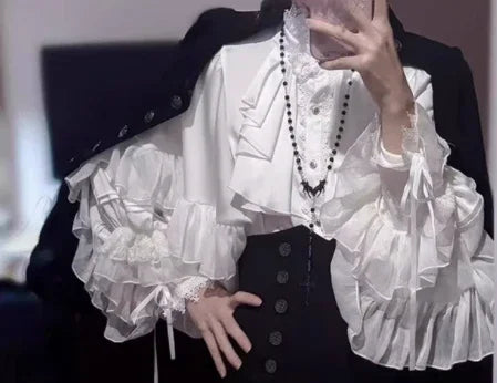 Steampunk Lolita Shirt with Ruffled Sleeves White