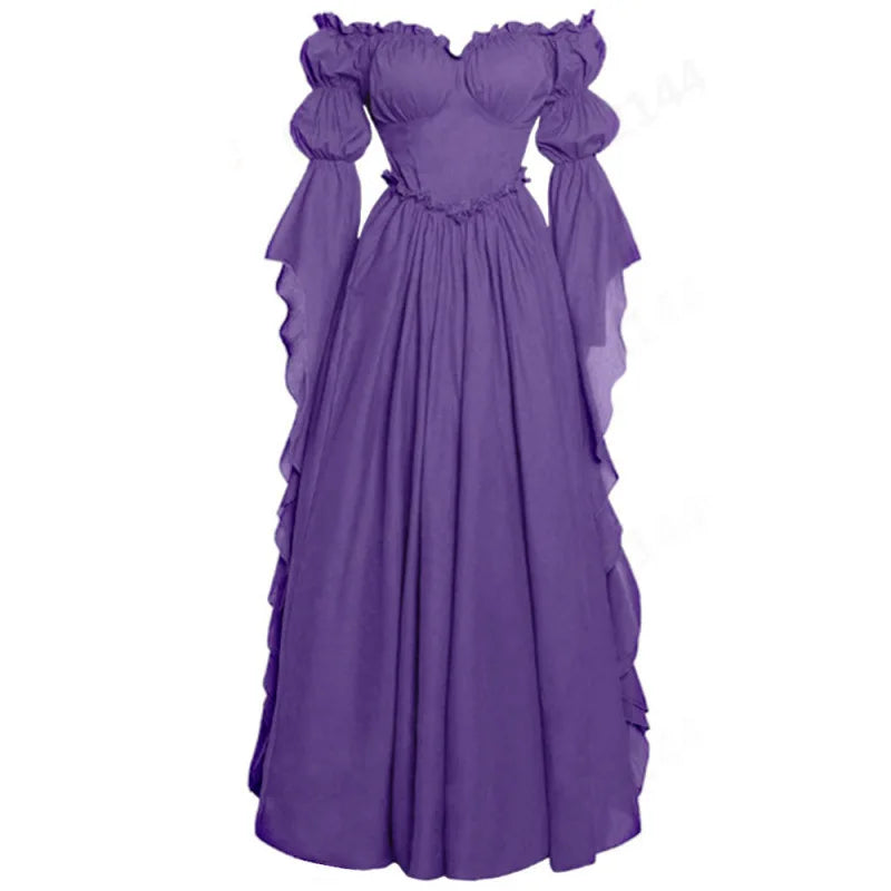 Steampunk Maxi Dress with Puff Sleeve Medieval
