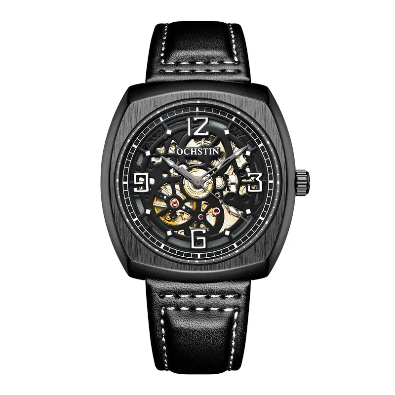 Steampunk Mechanical Leather Wristwatch Black