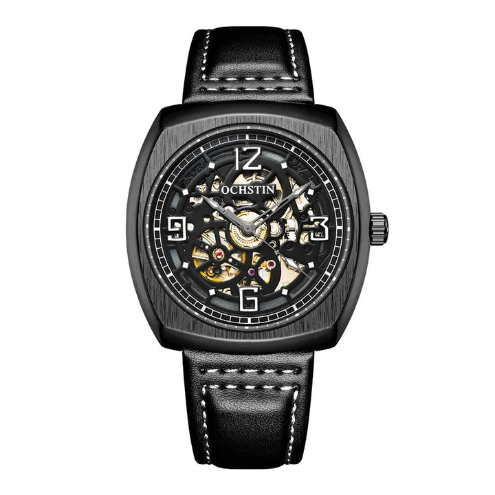 Steampunk Mechanical Leather Wristwatch Black