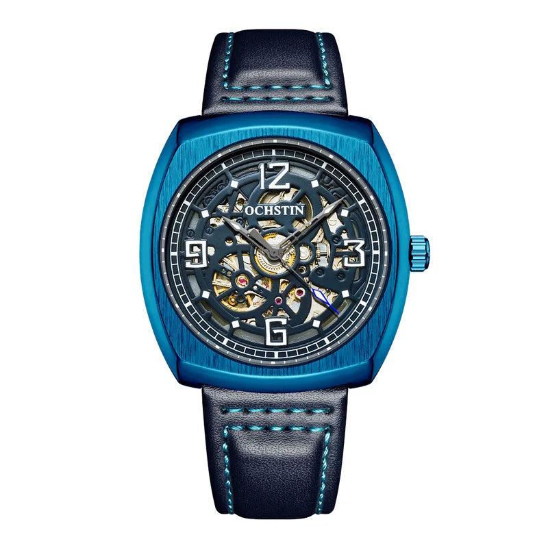 Steampunk Mechanical Leather Wristwatch Blue